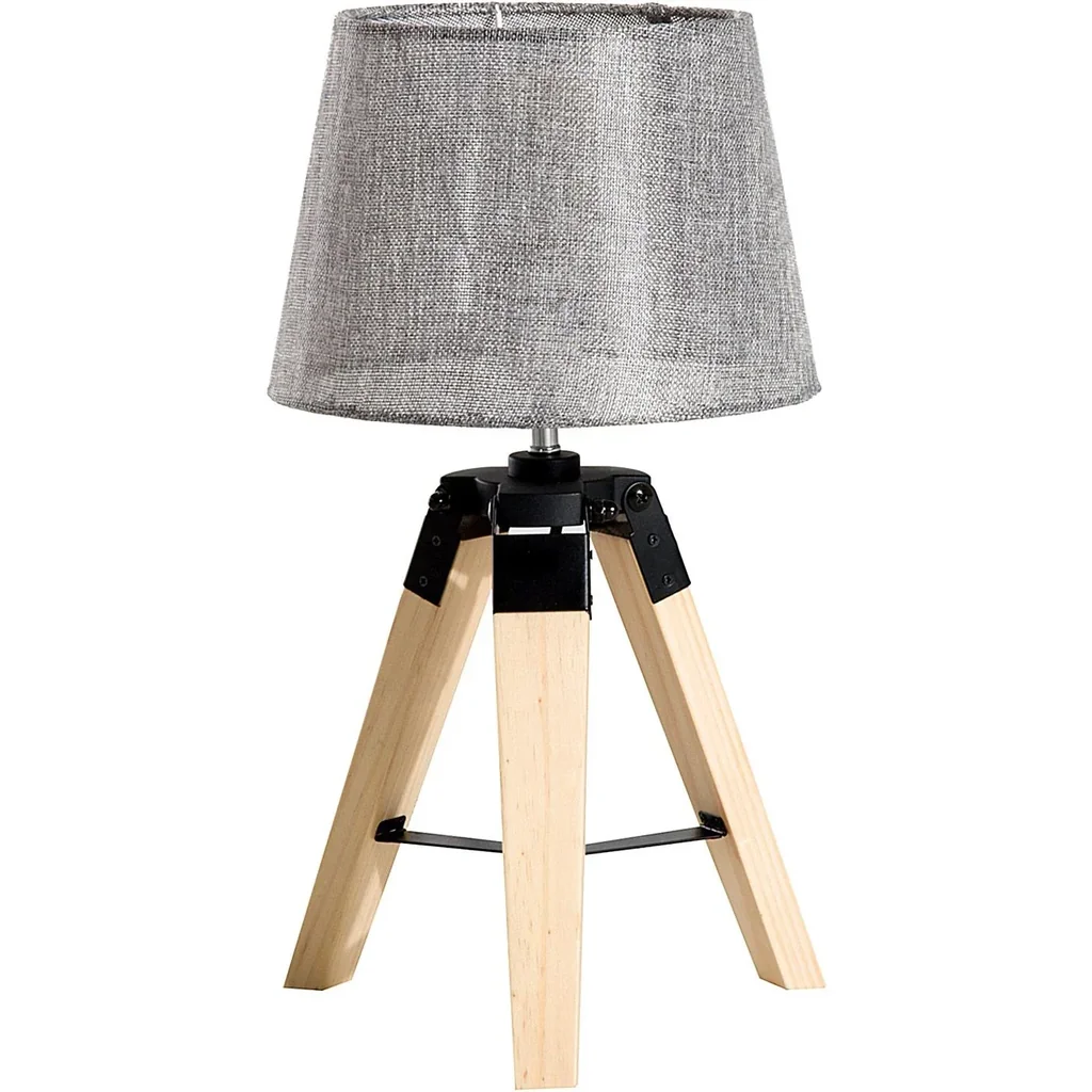 Tischlampe Dreibein Tischleuchte E27 Leinenoptik Kiefer Grau