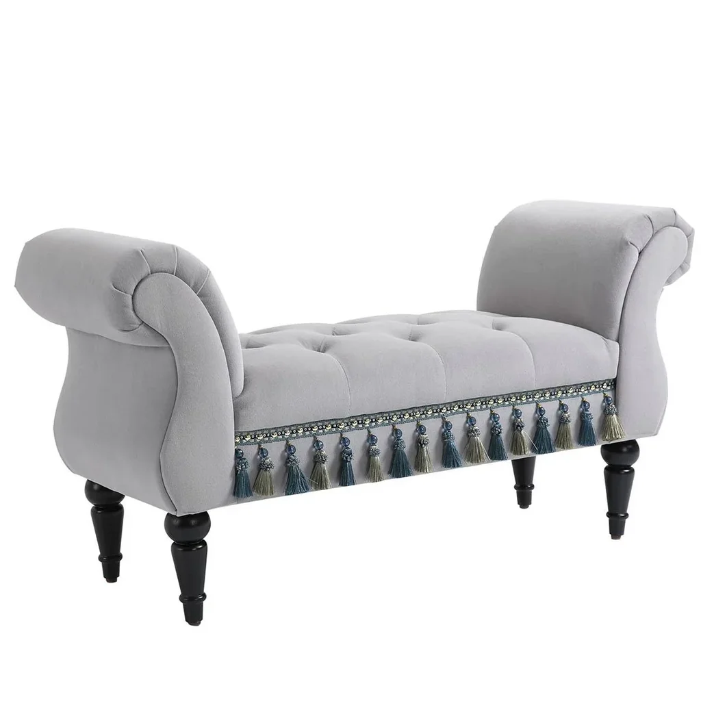 Luxus Sitzbank Polsterbank Hockerbank Polyester Kautschuk Schaumstoff Grau 117 x 40 x 58 cm