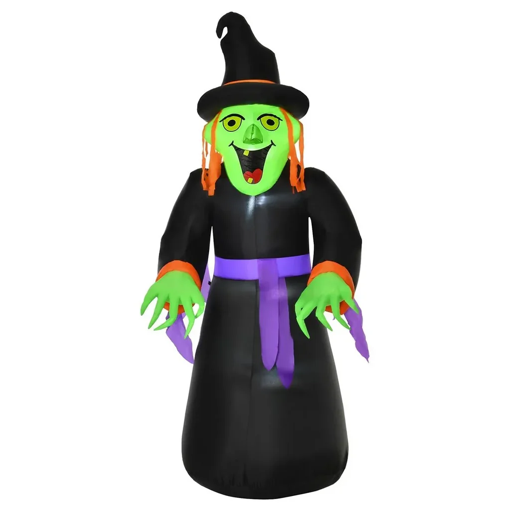 Aufblasbare Hexen Hexenkessel Figur Luftfigur Halloween Deko mit LED Beleuchtung Polyester Schwarz 100 x 100x 252 cm