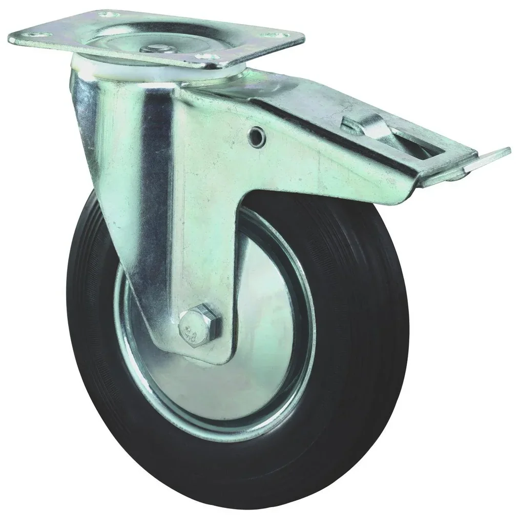Lenkrolle mit Vollgummi Reifen und Feststeller, Durchmesser 80 mm