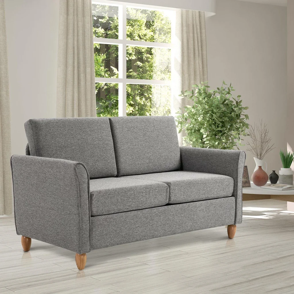 Doppelsofa Sofa 2-Sitzer Zweisitzer mit Kissen 200 kg Belastbarkeit Leinen Holzfüße Hellgrau 141 x 65 x 78 cm