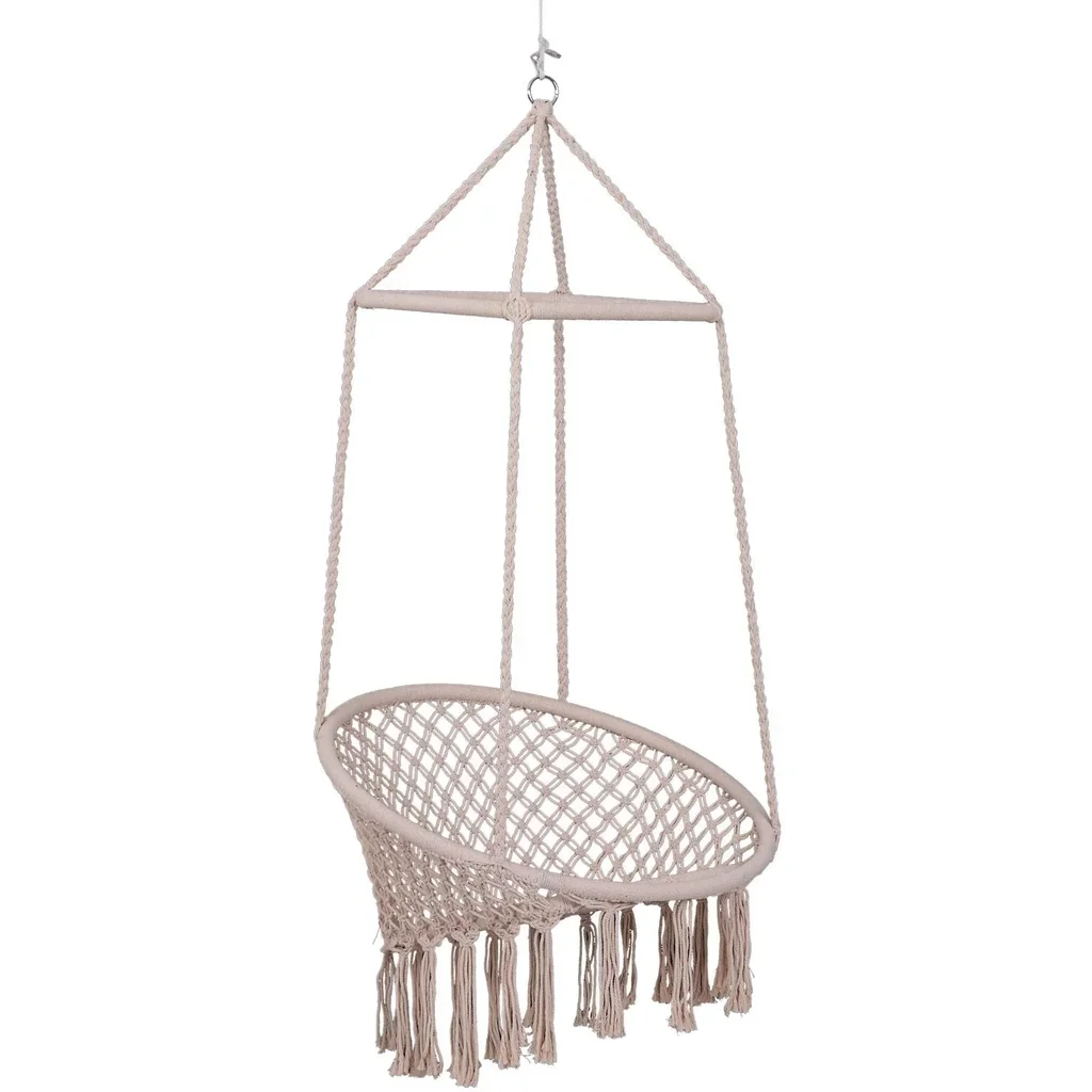 Hängesessel Hängestuhl Hängeschaukel böhemisch UV-beständig Baumwoll+Metall Beige ?80xH150cm bis 120 kg