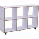 6 Fächer Rollregal Bücherregal Standregal mit 5 Rollen Holz Weiß 120 x 30 x 80 cm