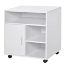 Druckerständer Druckertisch Bürowagen Rollwagen mit Schrank+Regale Spanlatte Weiß 60 x 50 x 65,5 cm
