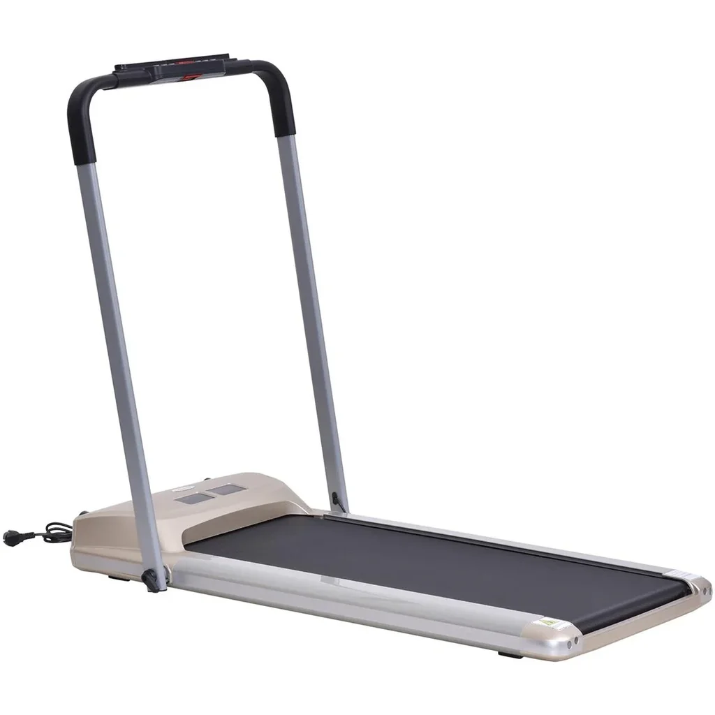 Elektrisches Laufband mit LCD Display, Faltbares Fitnessgerät, 1-10 Km/h, Stahl, Schwarz+ Grau+Champagner, 70 x 128 x 11