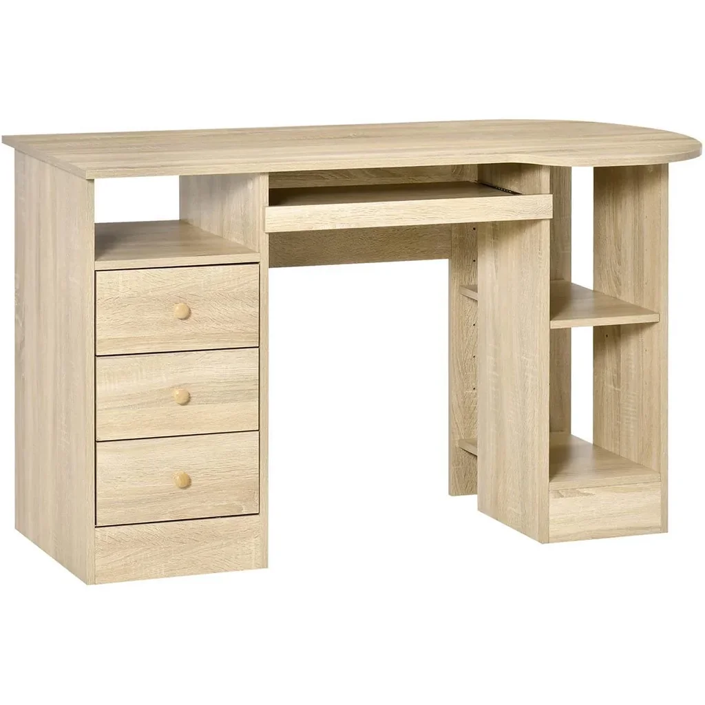 Computertisch Schreibtisch Bürotisch Home Office Arbeitstisch mit Ablagen Schubladen Natur 125 x 60 x 74 cm