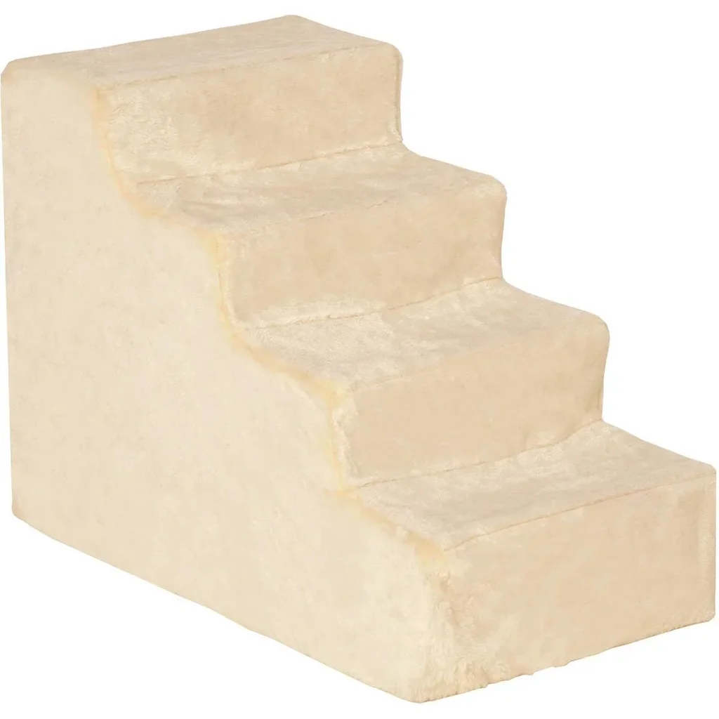 Haustiertreppe 4-stufige Hunderampe mit abnehmbarer Bezug Katzentreppe Hundetreppe Tiertreppe Spanplatte Plüsch Beige 60