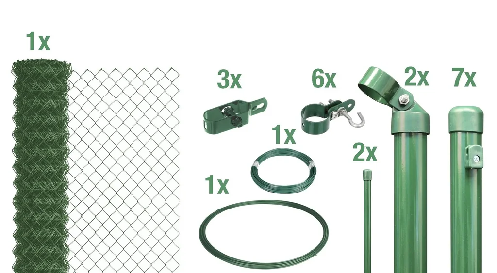 Maschendrahtzaun als Zaun-Komplettset, zum Einbetonieren, grün, Höhe 100 cm, Länge 15 m