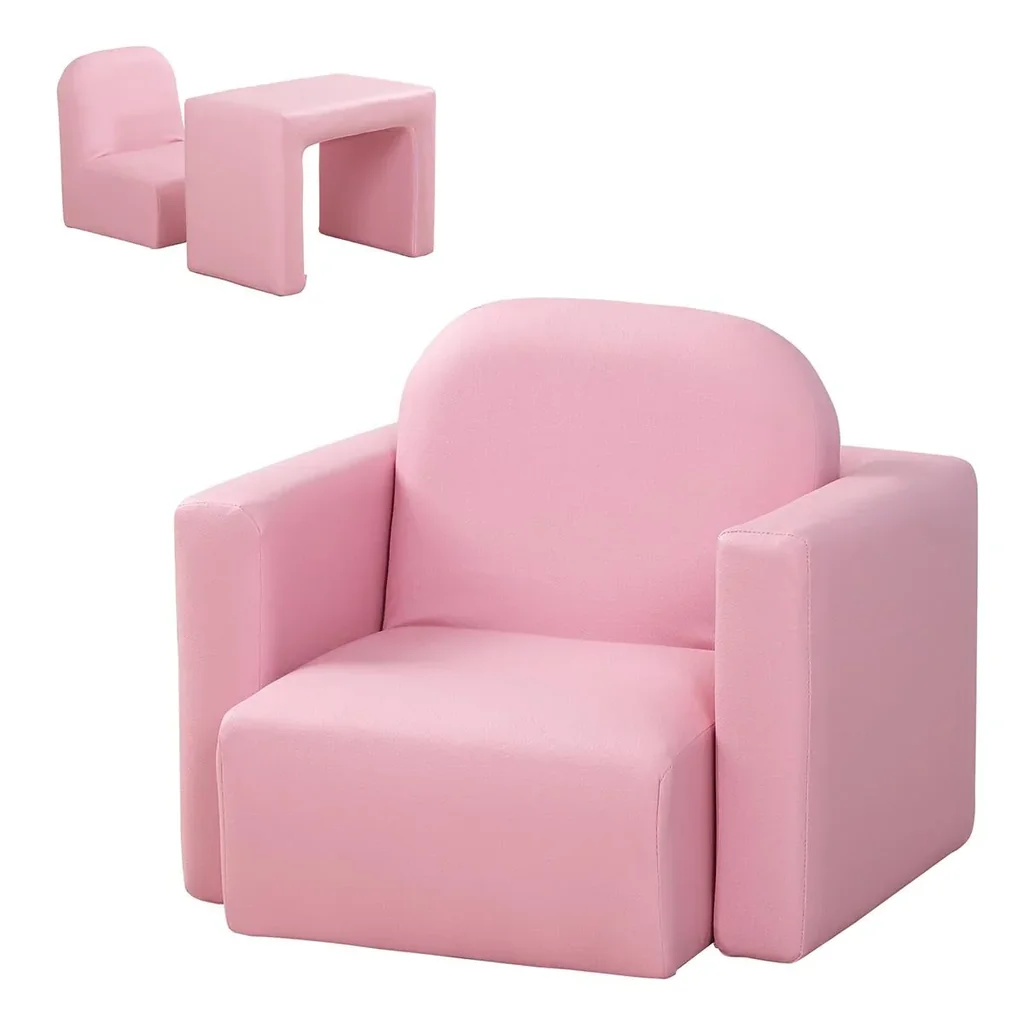 2 in 1 Kindersofa Tisch und Stuhl Rosa