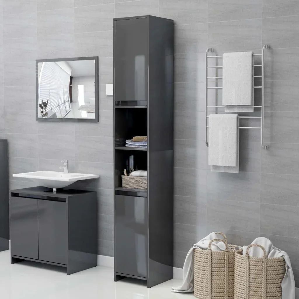 Badschrank 30x30x183,5 cm Spanplatte Hochglanz grau