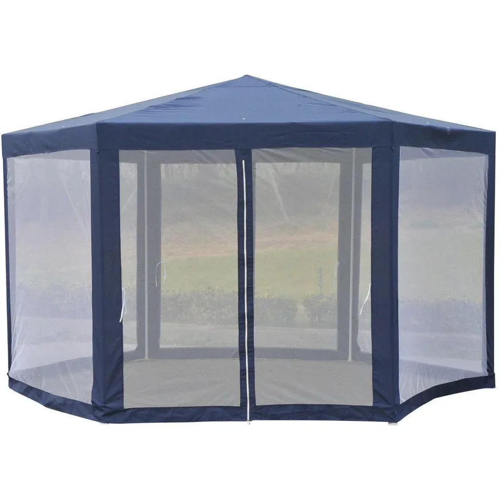 Pavillon Gartenpavillon 6-eckig blau 3,9m x 3,9m