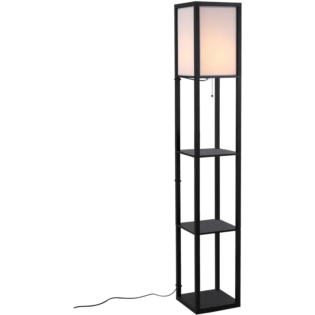 Stehleuchte mit Regalen Innenbeleuchte Stehlampe E27 bis 40W Holz Schwarz 26 x 26 x 160 cm