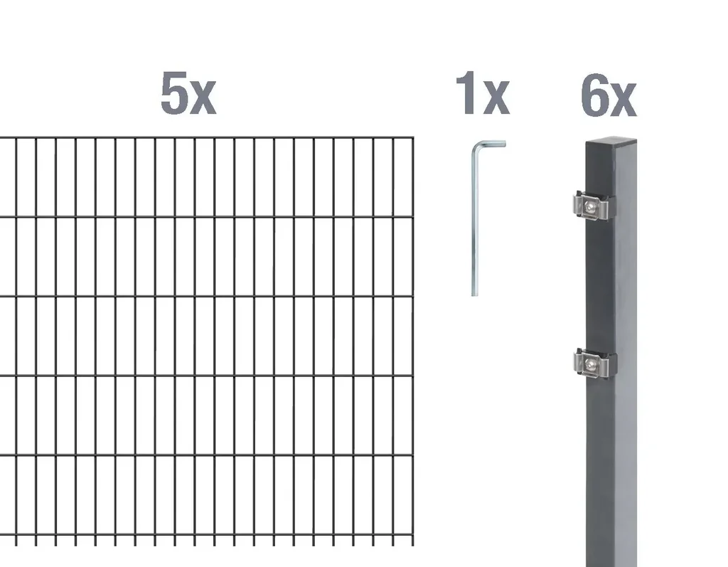 Doppelstabmattenzaun Komplettset, anthrazit, Höhe 160 cm, Länge 10 m