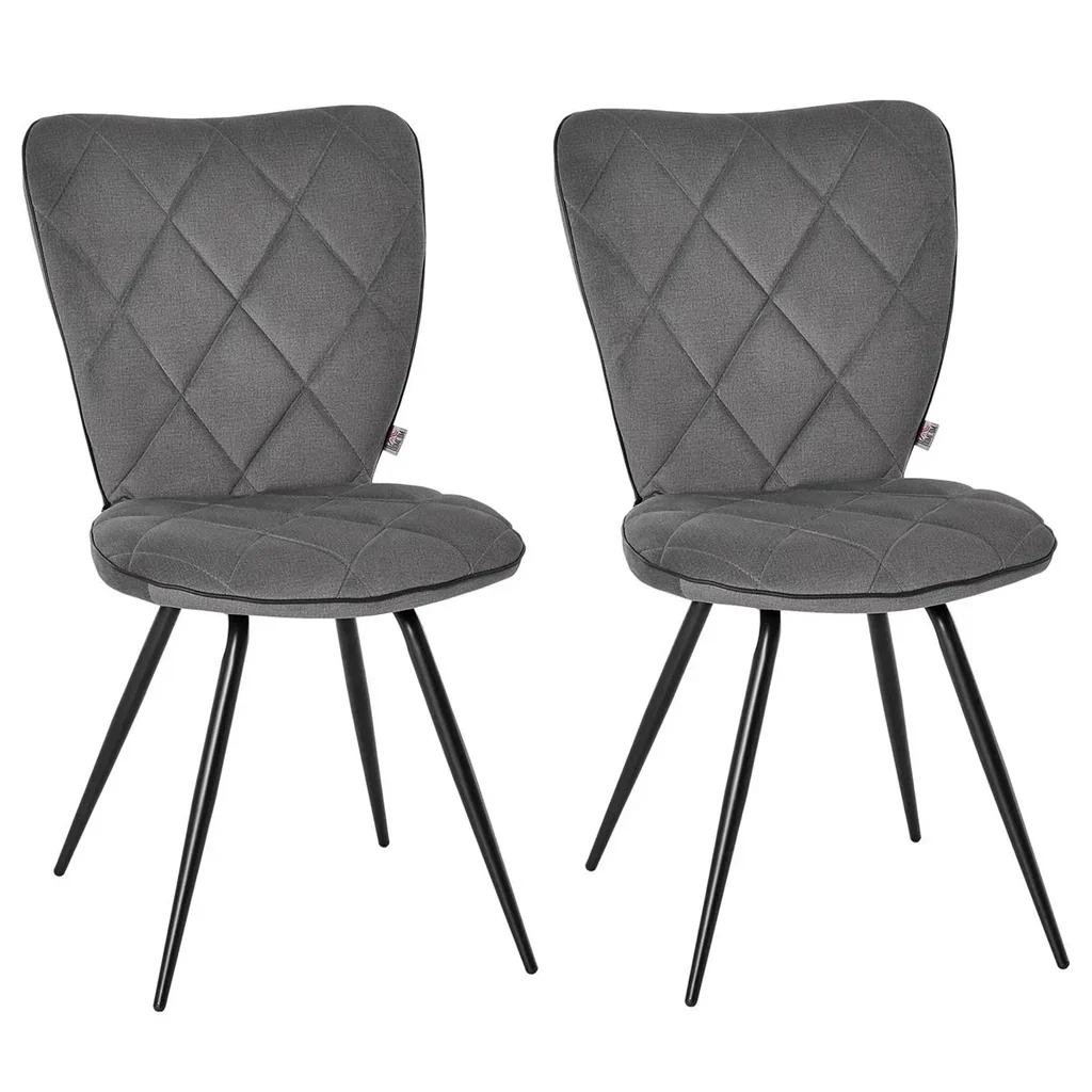 2er-Set Esszimmerstühle Küchenstuhl Polsterstuhl mit Rückenlehne Flanell Schaumstoff Stahl Grau+Schwarz 47 x 62 x 91 cm