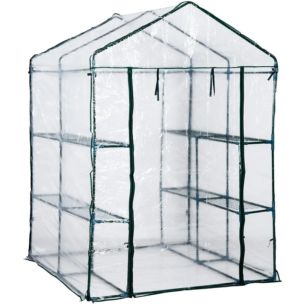 Gewächshaus Treibhaus mit Ablagen Stahl 143x143x195cm