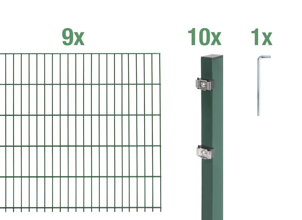 Doppelstabmattenzaun Komplettset, grün, Höhe 160 cm, Länge 18 m