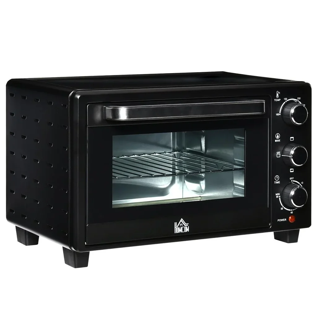 Minibackofen 21L mit 1 Drahtgestell und 1 Backblech 3 Kochmodi einstellbare Temperatur Ofen 1400W Metall Edelstahl