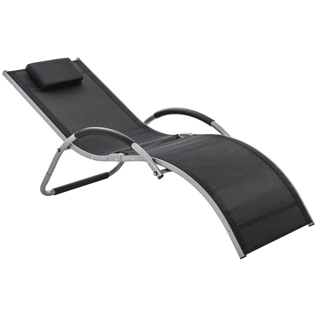 Gartenliegen mit Kissen Sonnenliege Relaxliege ergonomisch Aluminium Texteline Schwarz 160 x 60 x 65 cm