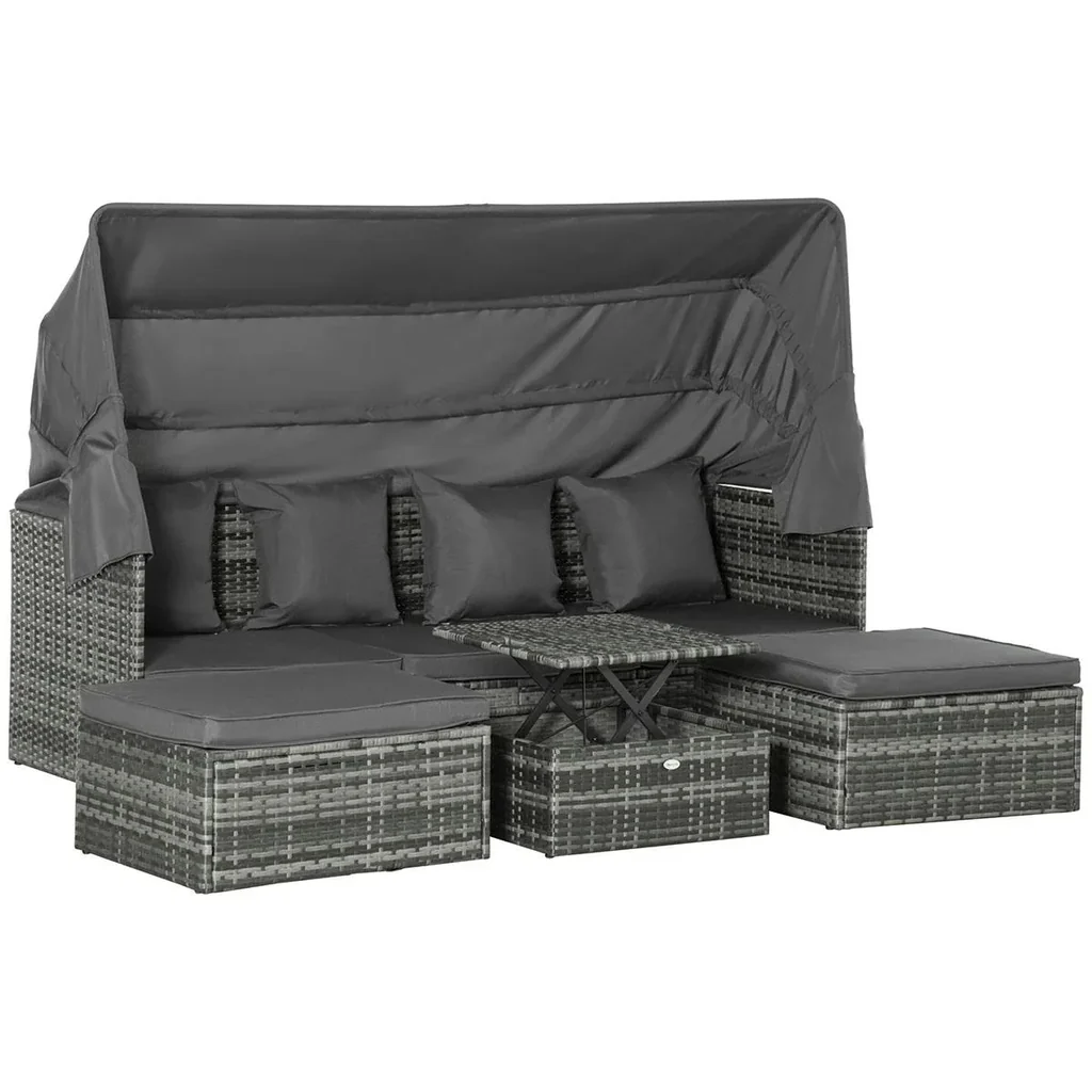 Poly Rattan Lounge Set Loungegruppe mit Sonnendach Faltdach Sitzgruppe Sonneninsel inkl. Kissen und Beistelltisch Garte