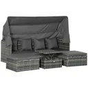 Poly Rattan Lounge Set Loungegruppe mit Sonnendach Faltdach Sitzgruppe Sonneninsel inkl. Kissen und Beistelltisch Garte