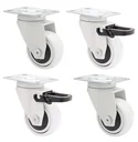 Design 3C Lenkrollen 4 teiliges Set - Ø 50 mm, soft, weiß, 2 Rollen mit & 2 ohne Feststeller, Tragkraft 50 kg / Rolle