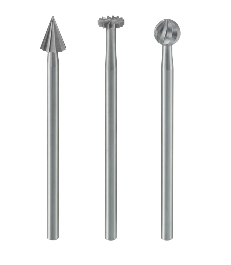 Feinfräsersatz (Wolfram-Vanadiumstahl), 3-teilig (Rad, Kugel, Kegel)