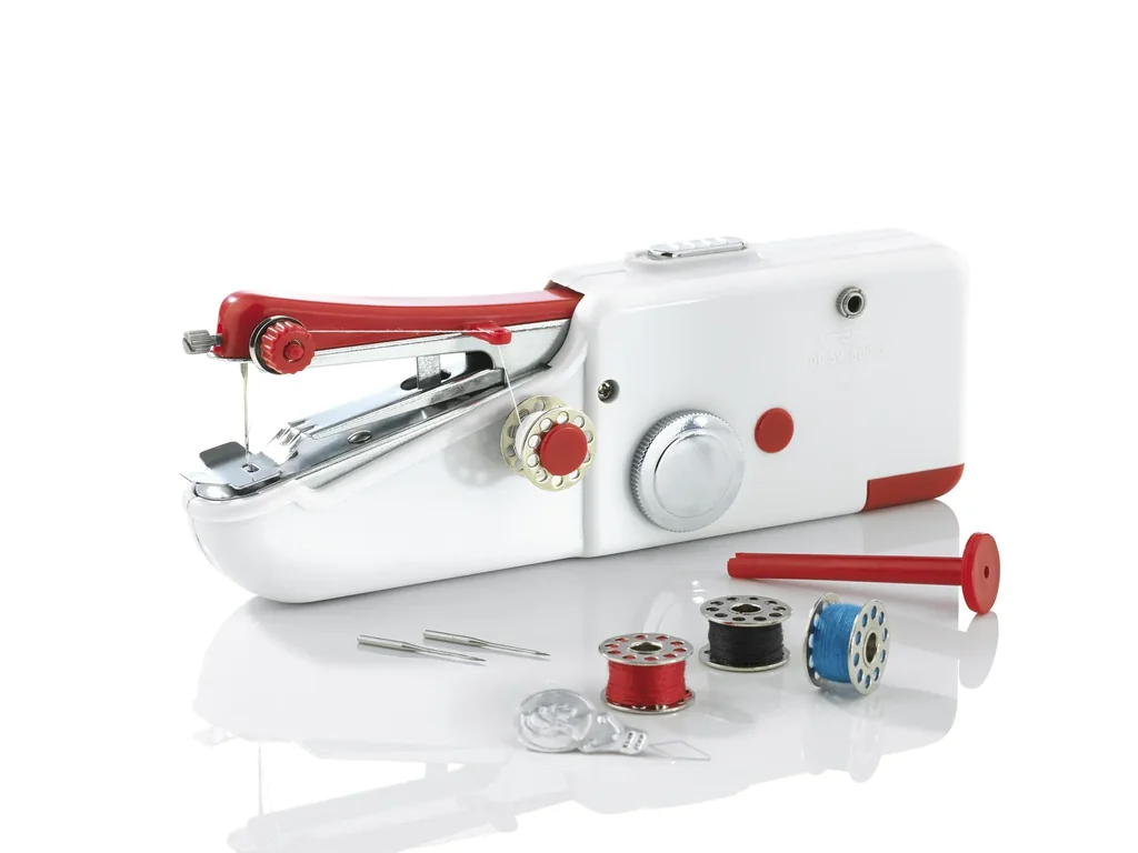 Mini-Hand-Nähmaschine, kompakt, Weiß/ Rot