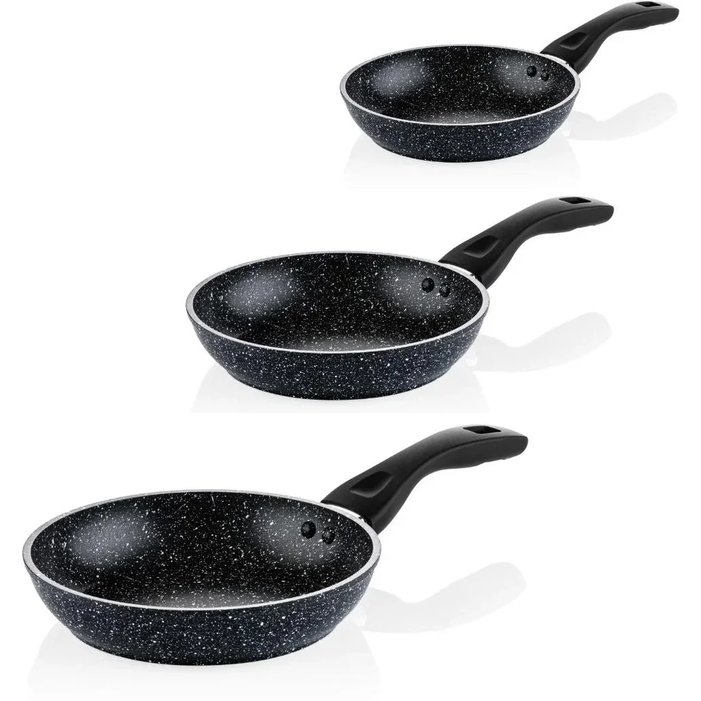 Schwarzes Marmorpfannen-Set - Bratpfanne 20 cm + Bratpfanne 24 cm + Bratpfanne 26 cm - Schwarz