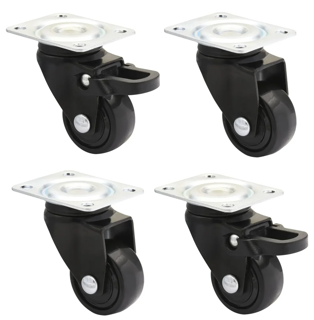 Design 3C Lenkrollen 4 teiliges Set - Ø 25 mm, soft, schwarz, 2 Rollen mit & 2 ohne Feststeller, Tragkraft 12 kg / Rolle