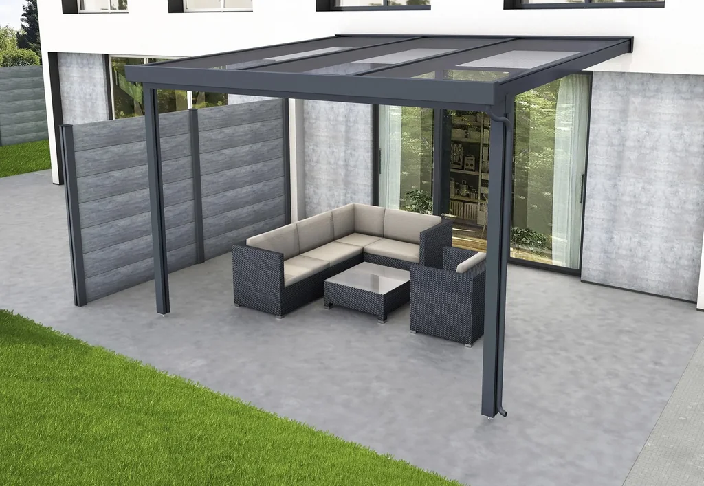 Terrassendach Premium, anthrazit, 3094 x 3060 mm - Polycarbonat Stegplatten 16 mm, bronze