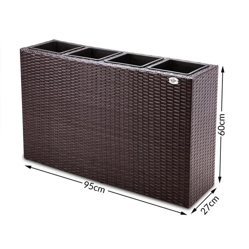 Pflanzgefäß Polyrotan braun 95 x 27 x 60cm geeignet für 4 Pflanzen