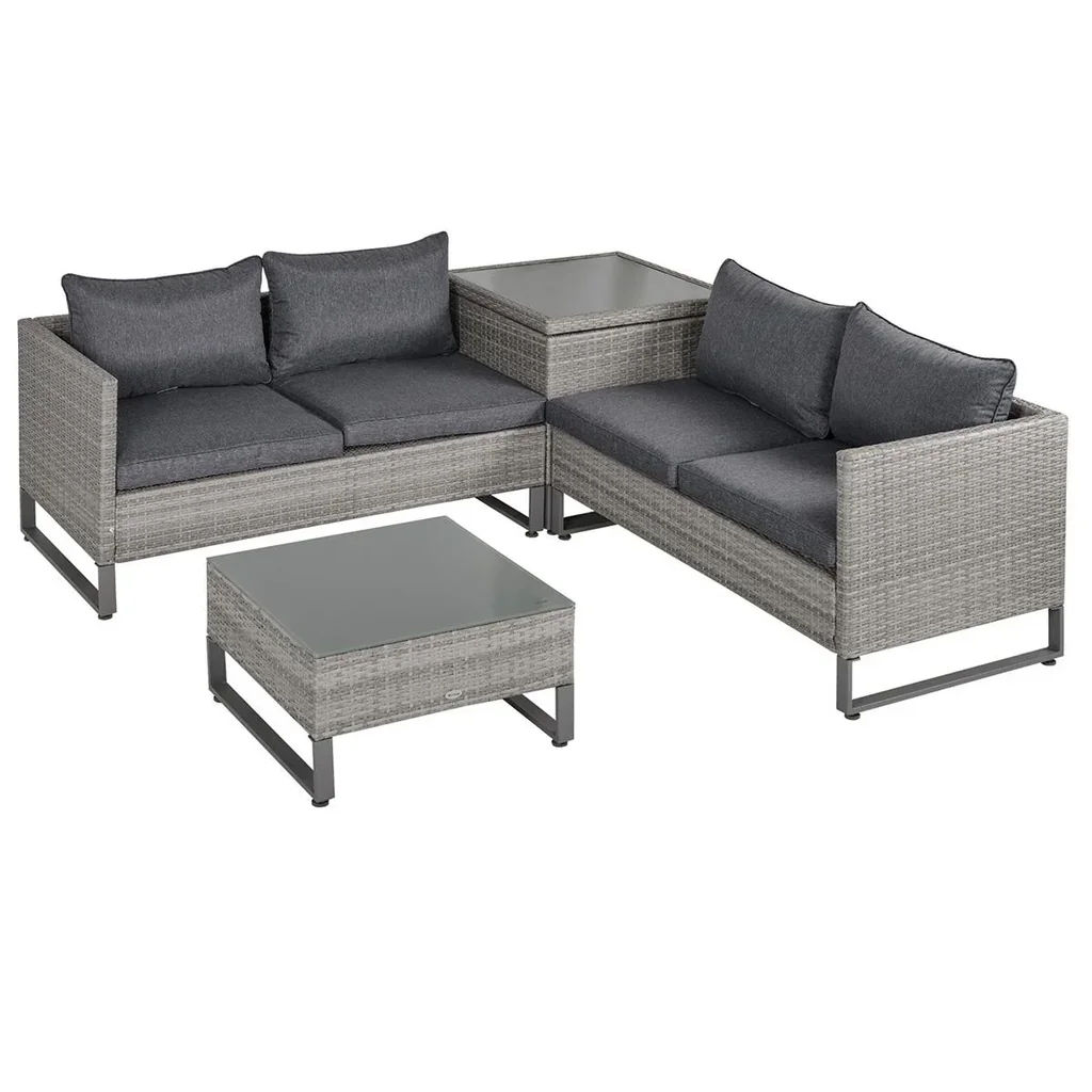 4-tlg. Luxus Polyrattan Gartengarnitur Gartenmöbel Garten-Set Sitzgruppe Loungeset Loungemöbel inkl. Aufbewahrungsbox un