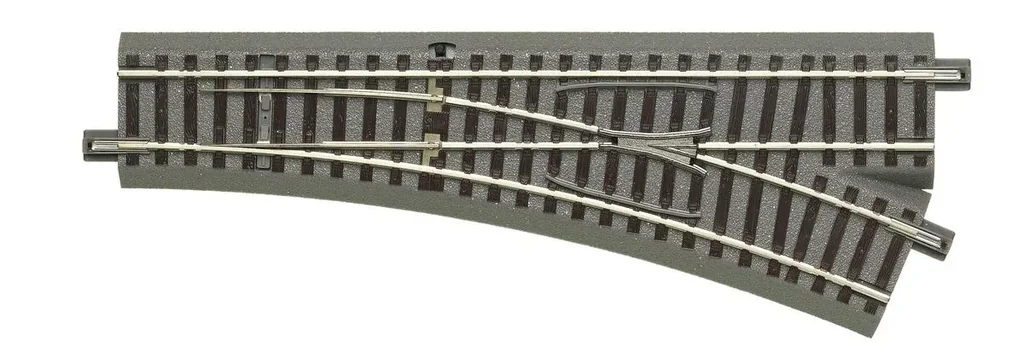 Weiche rechts für Handbetrieb, Länge 200 mm, Abzweigwinkel 22,5°, Abzweigradius 502,7 mm."