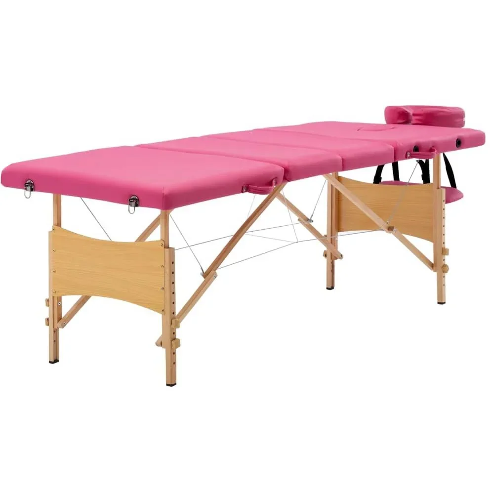 Massagetisch faltbar 4 Zonen Holz rosa