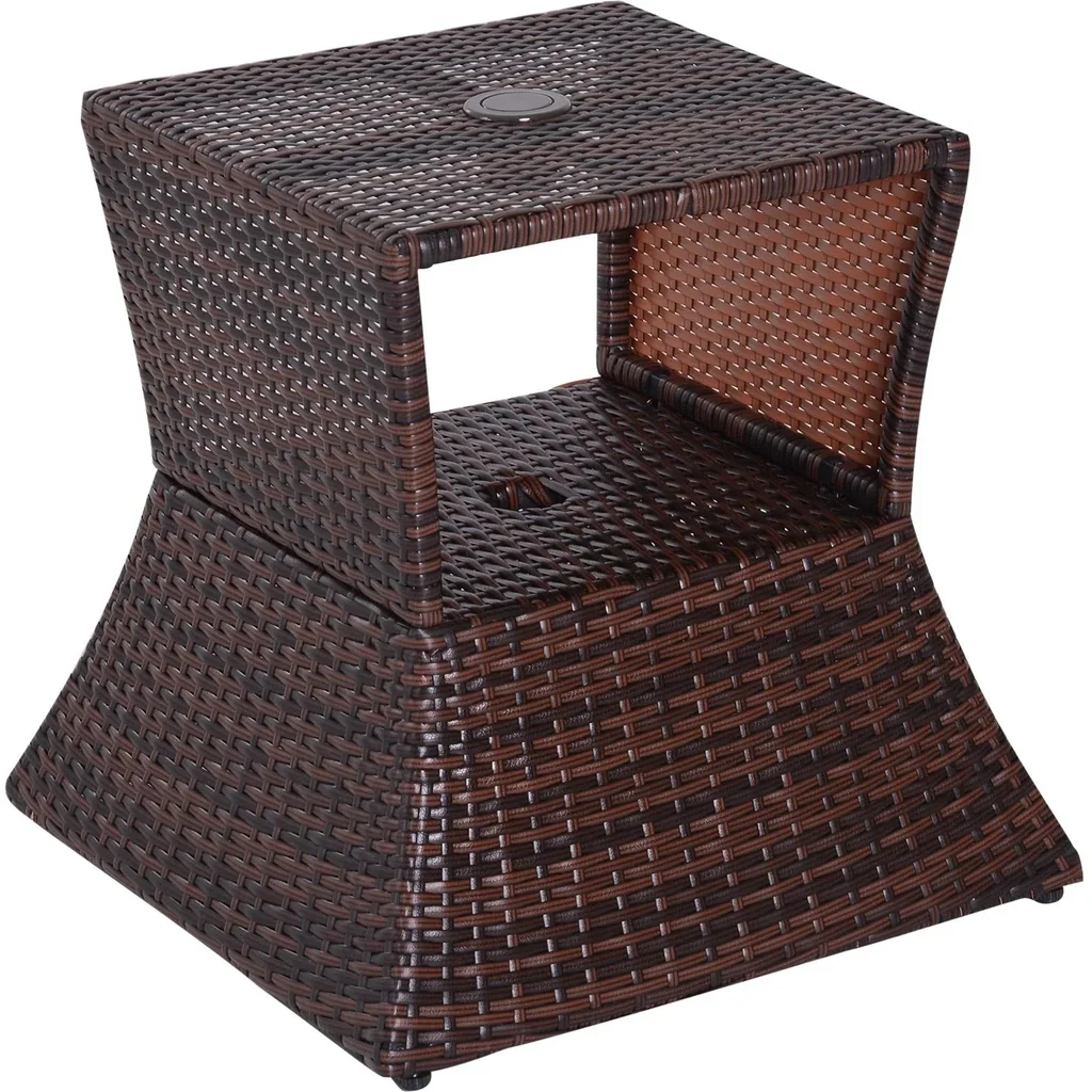 Gartentisch Beistelltisch Sonnenschirmständer Gartenmöbel Terrasse Polyrattan Braun 54 x 54 x 55 cm