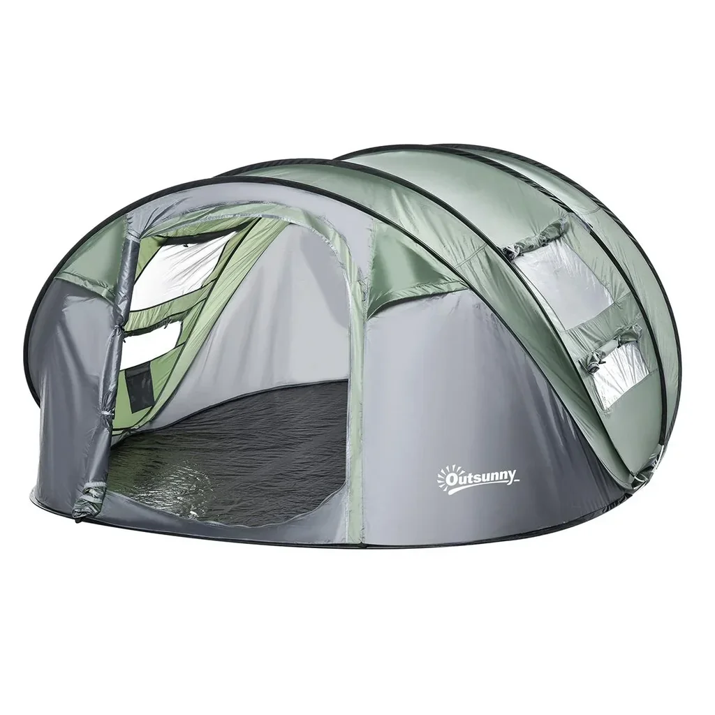 Zelt für 4-5 Personen Campingzelt mit Heringen Kuppelzelt Polyester B3 Gitter Glasfaser Dunkelgrün+Grau 263,5 x 220 x 12