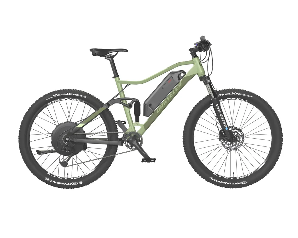 Unisex E-Bike MTB 27,5 Zoll, Rahmengröße 48 cm, 9-Gang Kettenschaltung, olivgrün matt, GRAVELER 22.EMM.10