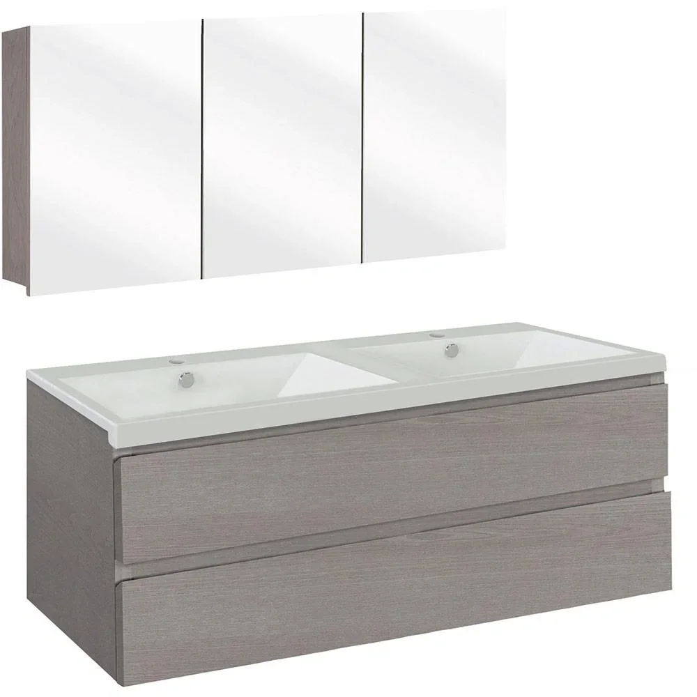 Concept Badezimmermöbel met Spiegelschrank 120cm - gris/Weiss