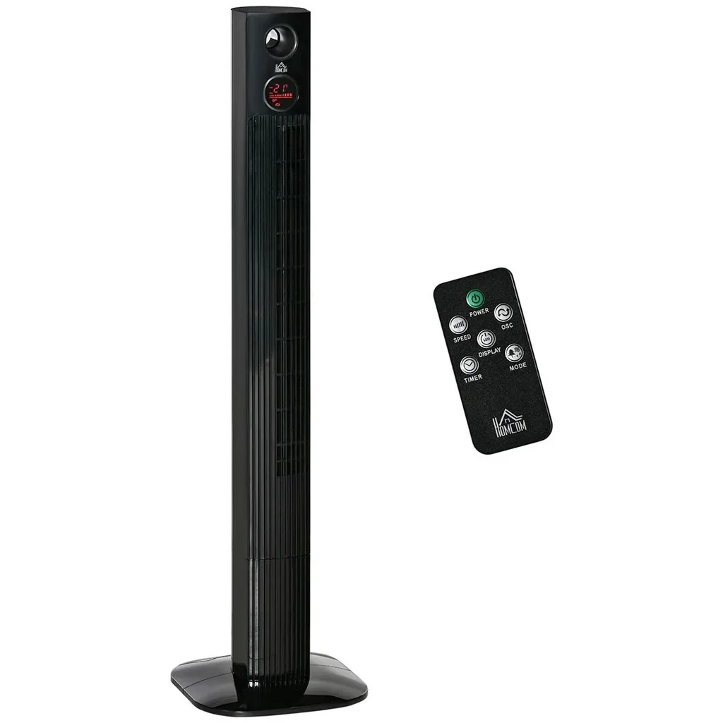 Turmventilator Aroma-Diffusor Timer-Funktion 3 Lüftungsstufen 45W 70° Oszillation Schwarz 31,5 x 31,5 x 117 cm