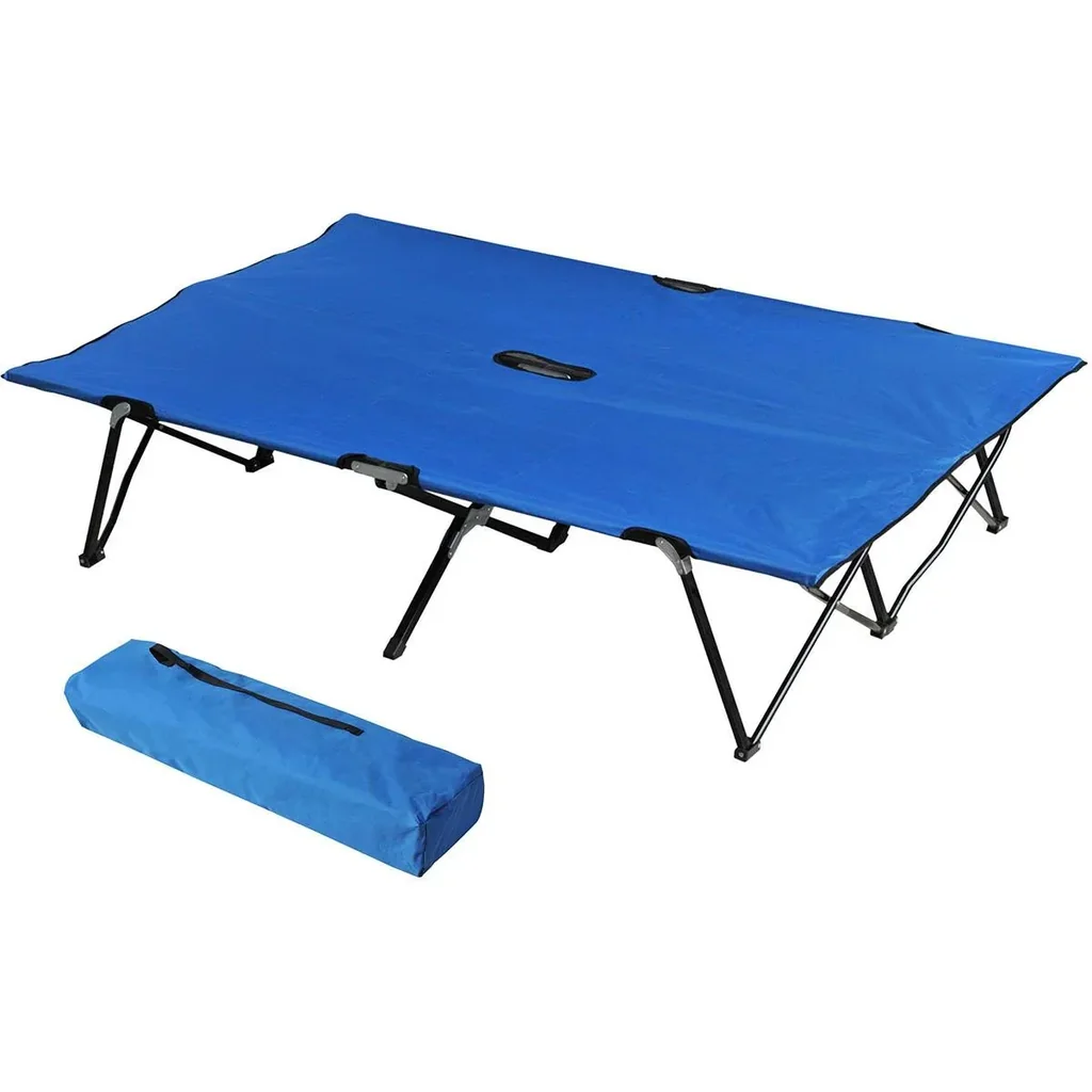 Campingbett Klappbar für 2 Personen Feldbett Klappbett mit Tragetasche bis 136 kg belastbar Stahl Oxford Blau+Schwarz 19