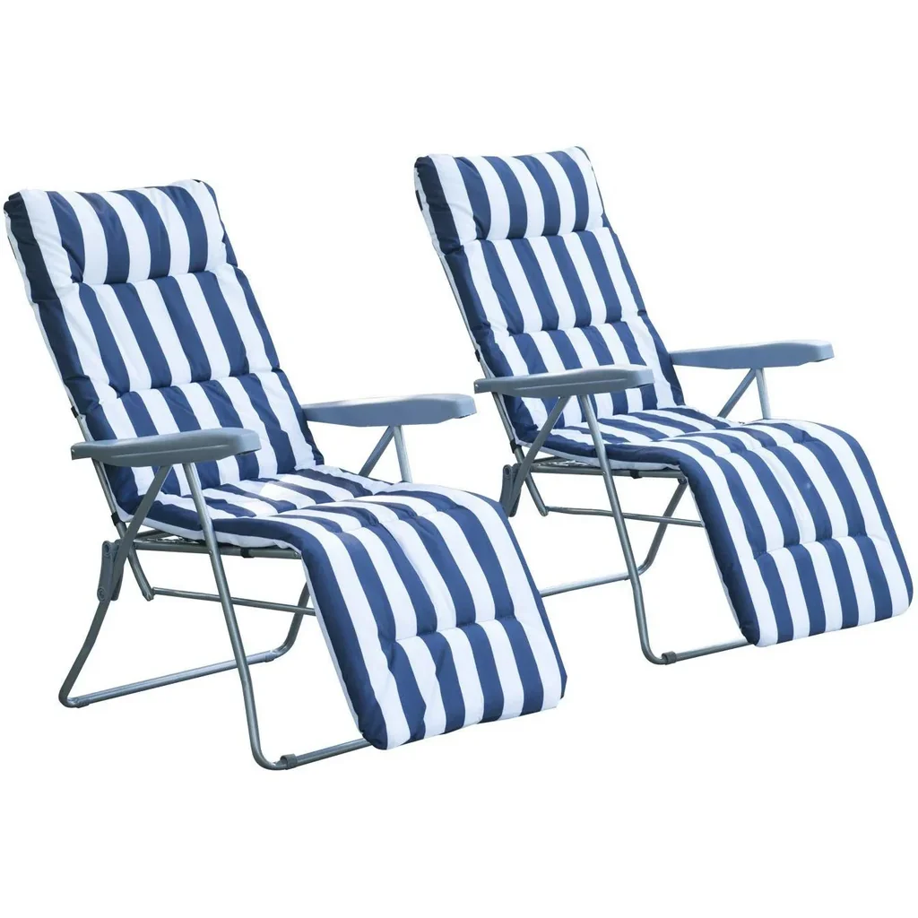 2 x Klappstühle Sonnenliege Armlehne klappbar Blau/Weiß