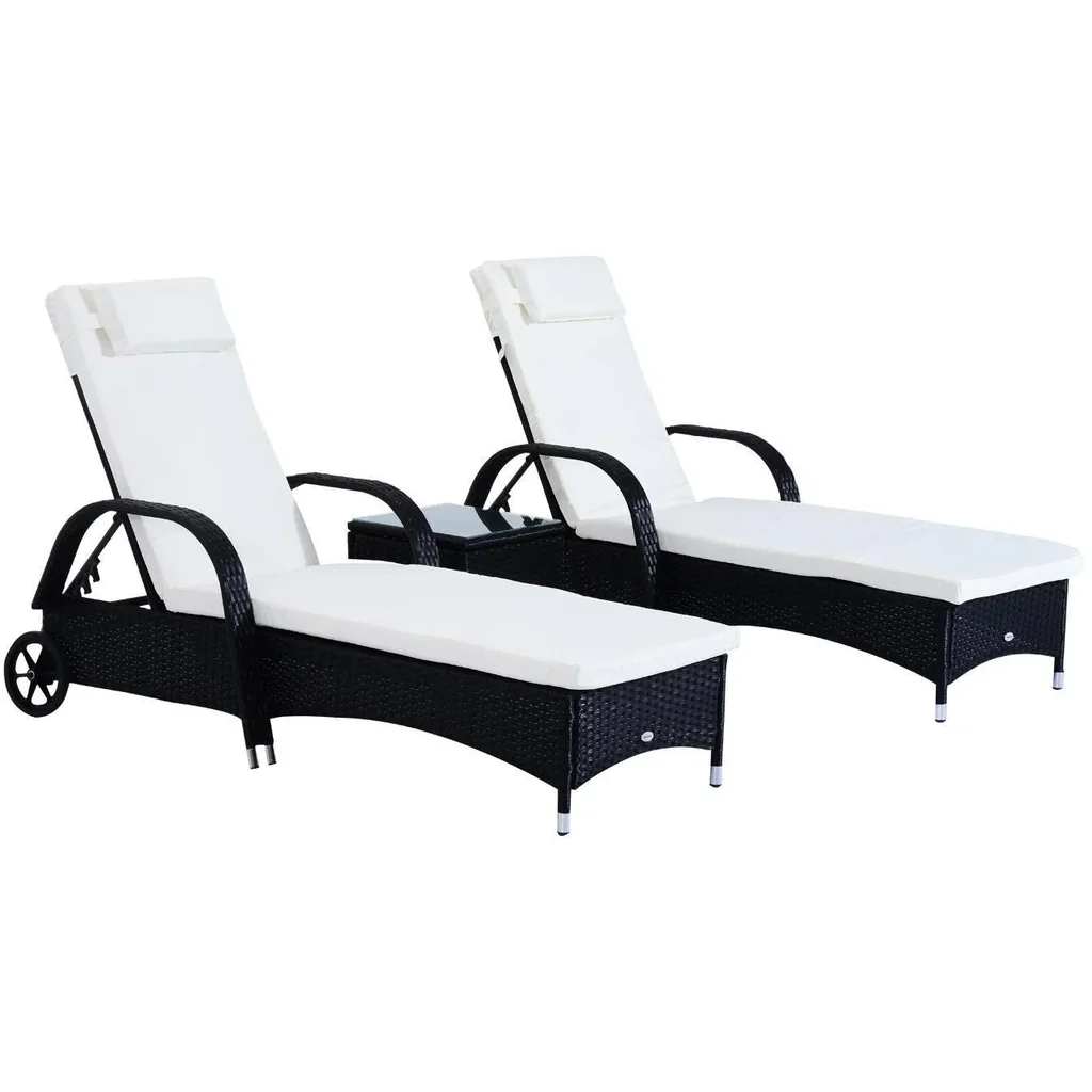 Sonnenliege Tisch 3er Set Gartenmöbel Polyrattan Schwarz