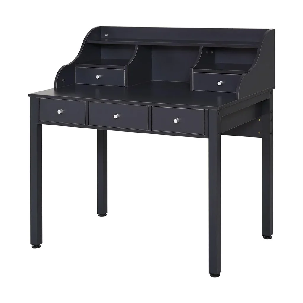 Schreibtisch mit Regal Schublade, Arbeitstisch, Computertisch, Bürotisch, MDF, Dunkelgrau, 100 x 60 x 105 cm