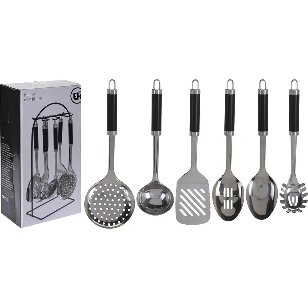 Excellent Houseware 7-teiliges Edelstahlgeschirrset mit Halter