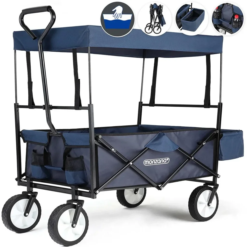 Trolley mit Schattentuch / Regendach - Dunkelblau - Zusammenklappbar - 70 kg / 100L