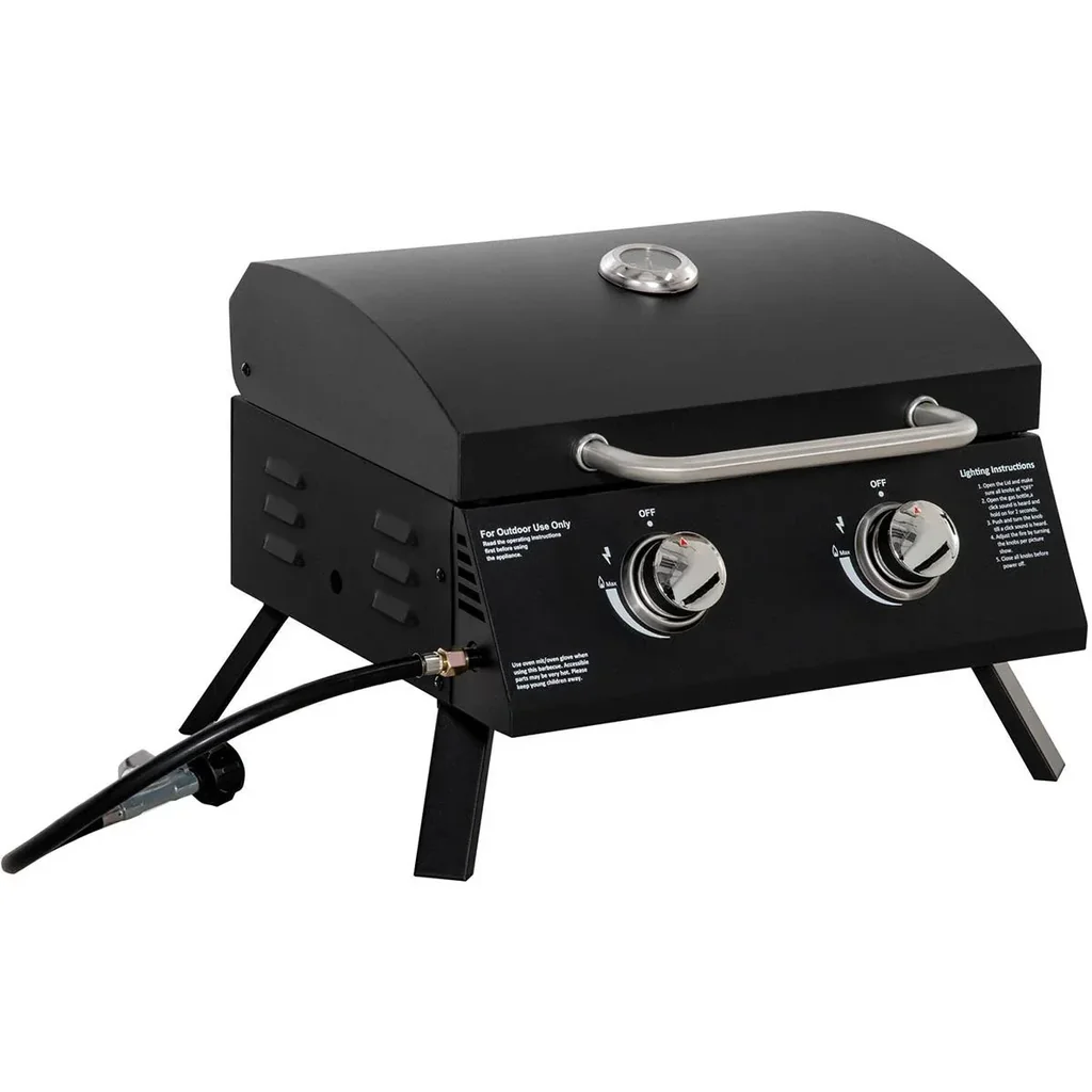 Mobiler Gasgrill - 2 Brenner - Schwarz - 55 x 46,5 x 41 cm