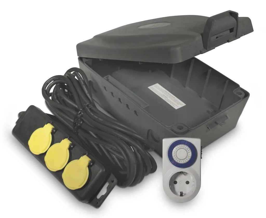 Outdoor Elektro-Box XXL mit Steckdosenleiste und Zeitschaltuhr