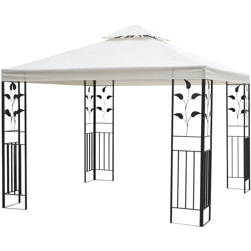 Gartenpavillon mit Blatt-Design Pavillon 2,95 x 2,95 m stahlrahmen Doppeldach atmungsaktiv Partyzelt Festzelt Polyester