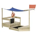 Sandkasten mit Abdeckung Schiff Design Matschekiste aus Holz Spielhaus für Kinder 3-8 Jahre Natur 180 x 91,5 x 144 cm