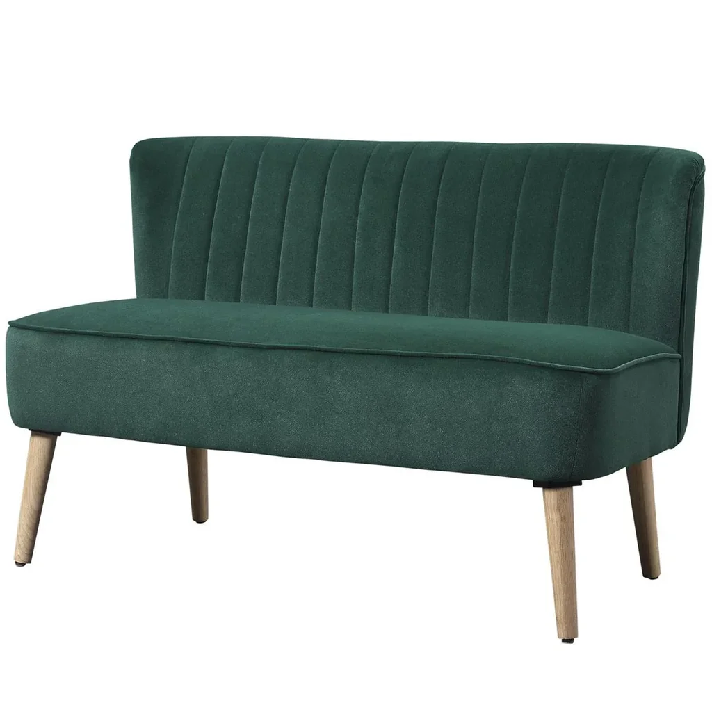 2-Sitzer Stoffsofa Polstersofa Sitzmöbel Loungesofa Holz Samtartiges Polyster Schaumstoff Dunkelgrün 117 x 56,5 x 77 cm